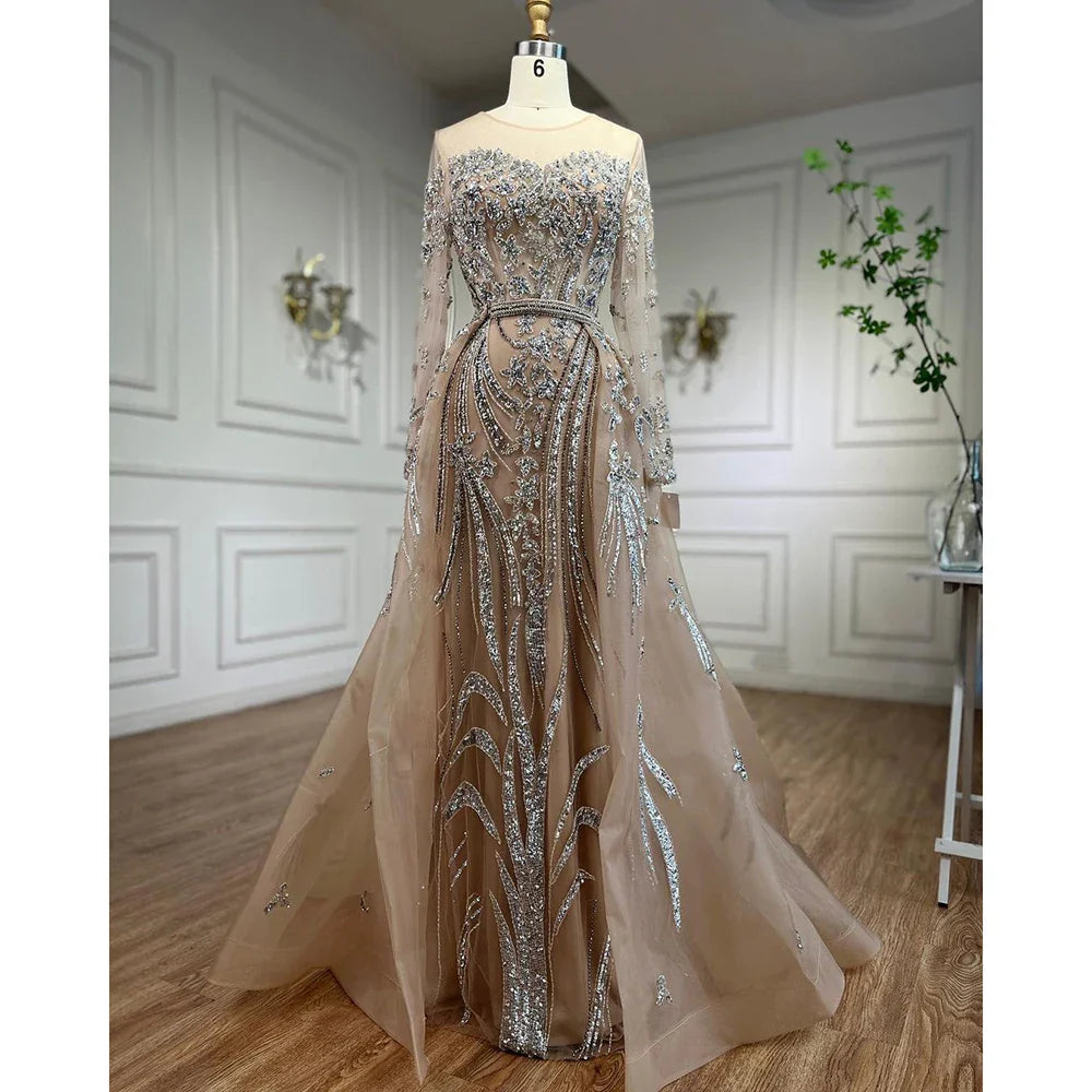 Muslim Mermaid Nude With Overskirt Beaded Dubai Evening Dresses Gowns 2025 For Wedding Party LA71943