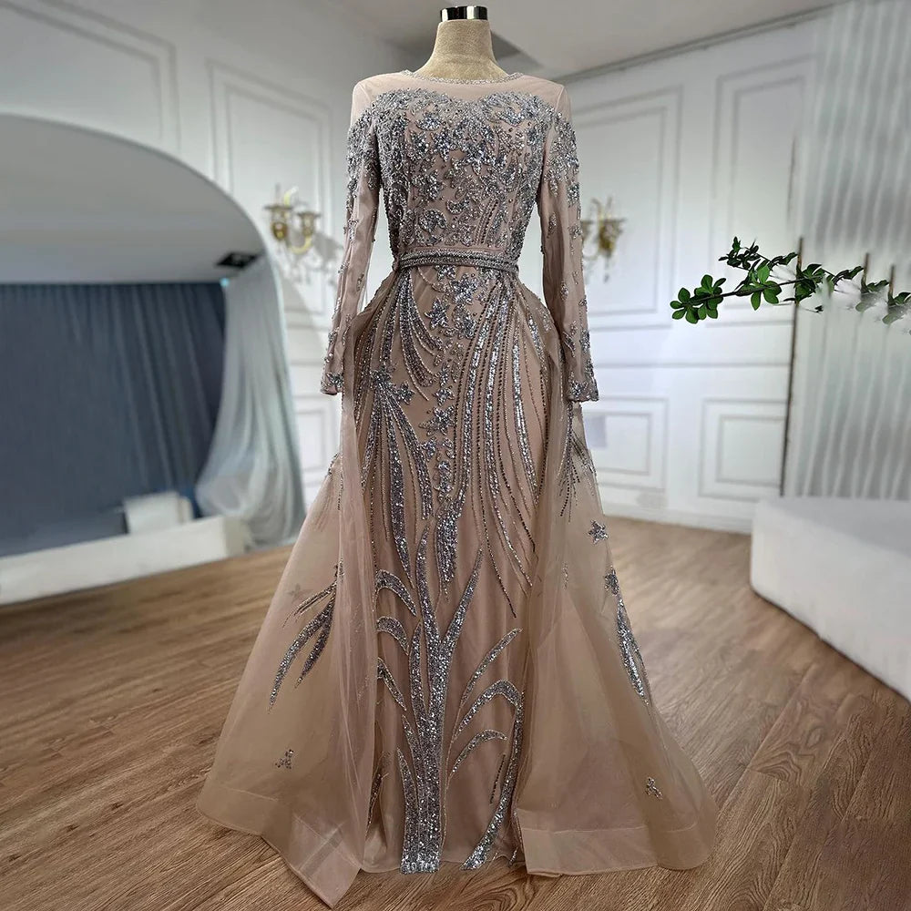 Muslim Mermaid Nude With Overskirt Beaded Dubai Evening Dresses Gowns 2025 For Wedding Party LA71943