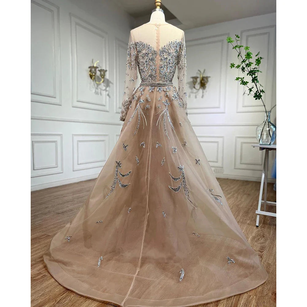 Muslim Mermaid Nude With Overskirt Beaded Dubai Evening Dresses Gowns 2025 For Wedding Party LA71943