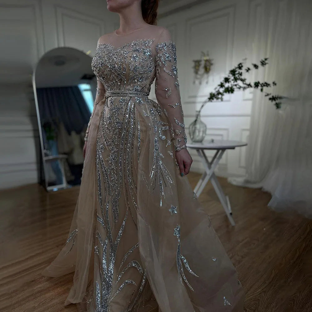Muslim Mermaid Nude With Overskirt Beaded Dubai Evening Dresses Gowns 2025 For Wedding Party LA71943