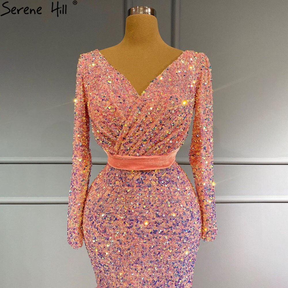 Muslim Pink Mermaid Luxury Evening Dresses Gowns 2025 Elegang Sparkle For Women Party LA71342