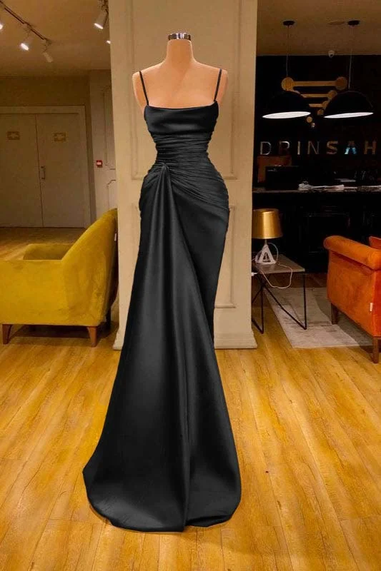 Vestido de fiesta largo de sirena plisado con tirantes finos color burdeos 6868