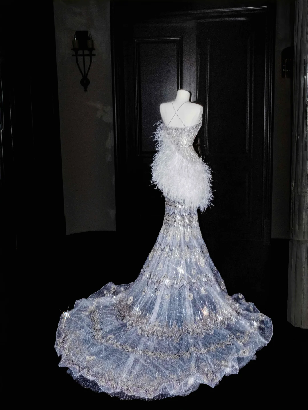 Precioso vestido de novia de sirena con lentejuelas y cuentas, vestido de noche formal para graduación Y8675