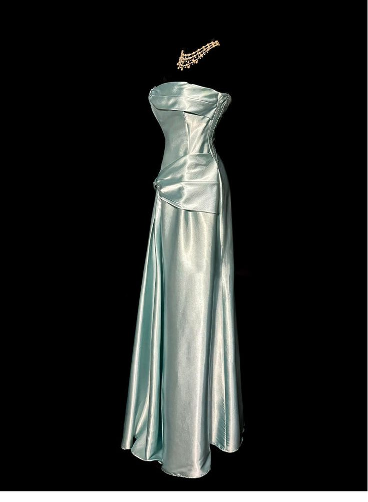 Elegante vestido de noche largo de satén sin tirantes verde salvia Y8561
