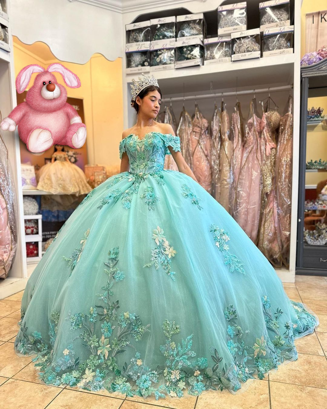 Vestidos de quinceañera con vuelo, hombros descubiertos, apliques florales, vestidos mexicanos de 16 años Y2634