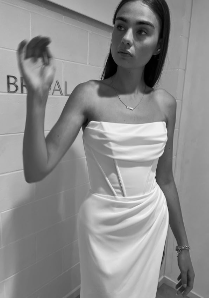 Vestido de noche largo tipo sirena, elegante, blanco, sin tirantes, con abertura, Y8417