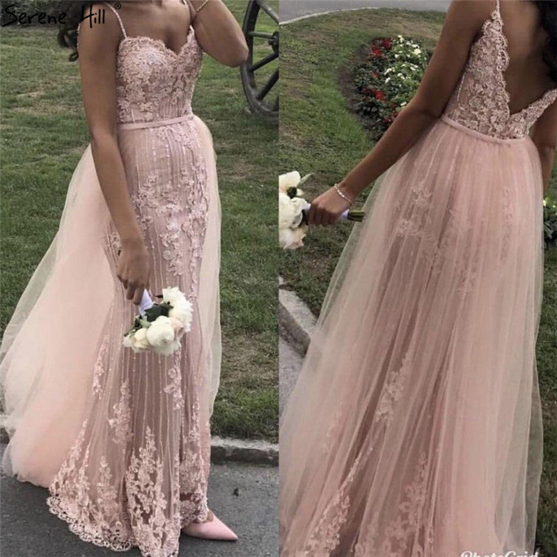 En oferta, sin devolución ni reembolso.Vestido de noche elegante de sirena azul marino de lujo con encaje y tirantes finos y cuentas 2025 para mujer, fiesta LA6105