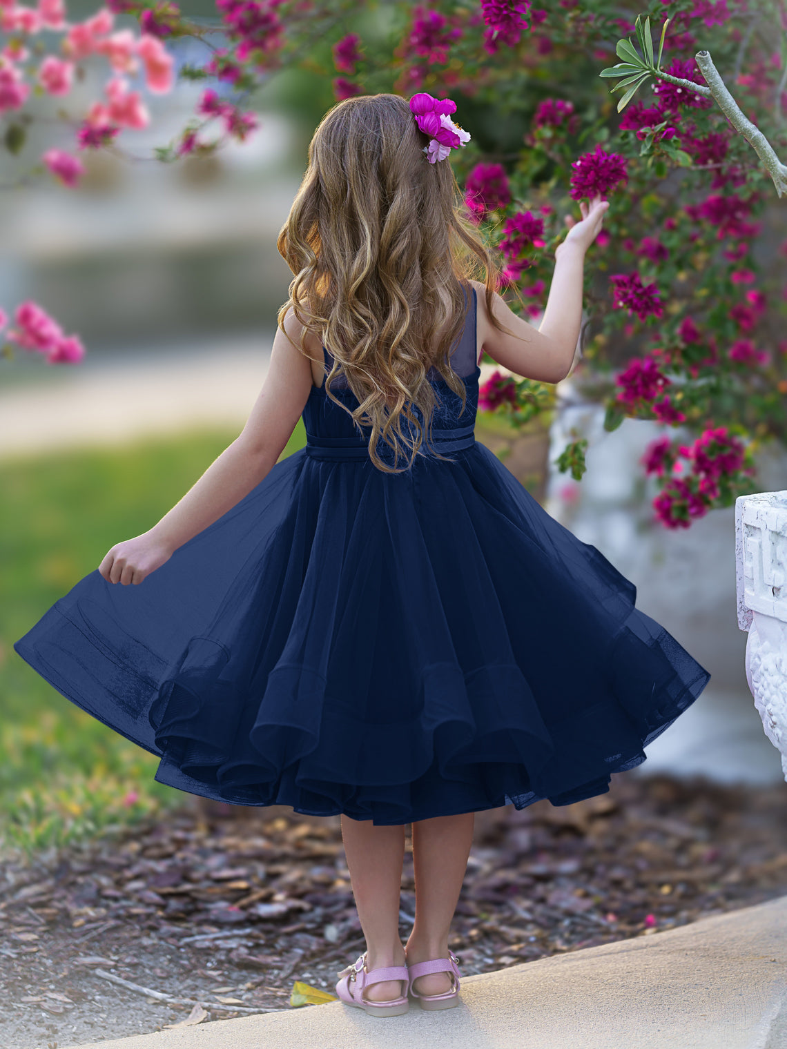 Vestido de fiesta/princesa de tul hasta la rodilla para niña de las flores