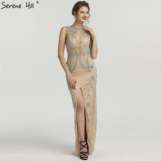 En oferta, sin devolución ni reembolso. Nuevos vestidos de noche de lujo con cuentas de diamantes 2025, vestidos de noche sexis de moda de sirena con ilusión sin mangas LA6578.