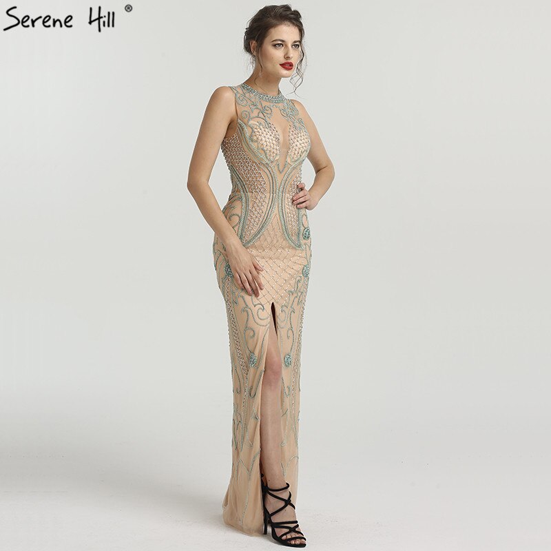 En oferta, sin devolución ni reembolso. Nuevos vestidos de noche de lujo con cuentas de diamantes 2025, vestidos de noche sexis de moda de sirena con ilusión sin mangas LA6578.