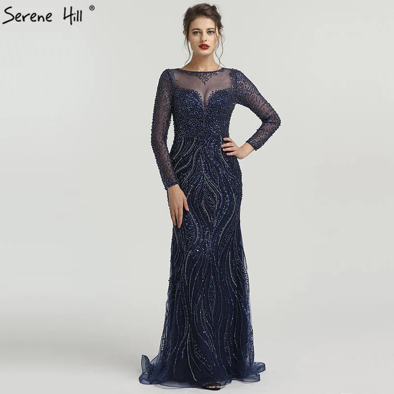New Long Sleeves Luxury Formal Evening Dresses Mermaid Beading Sequined Fashion Evening Gowns 2025 LA6506