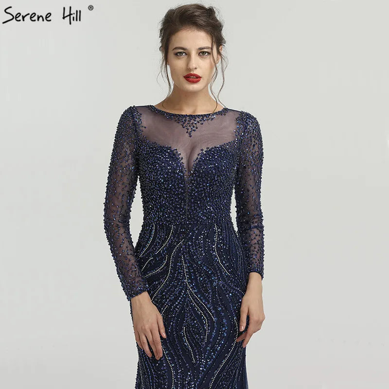 New Long Sleeves Luxury Formal Evening Dresses Mermaid Beading Sequined Fashion Evening Gowns 2025 LA6506