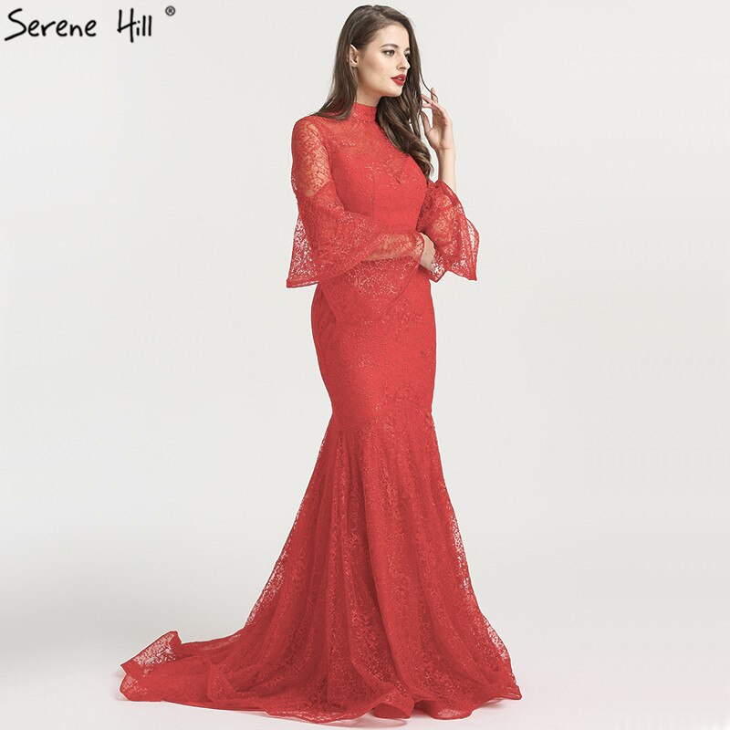 En oferta, sin devolución ni reembolso. Oferta, vestidos de noche de moda de cuello alto y sirena, 2025, mangas largas, encaje, vestidos de noche formales sexys LA6555