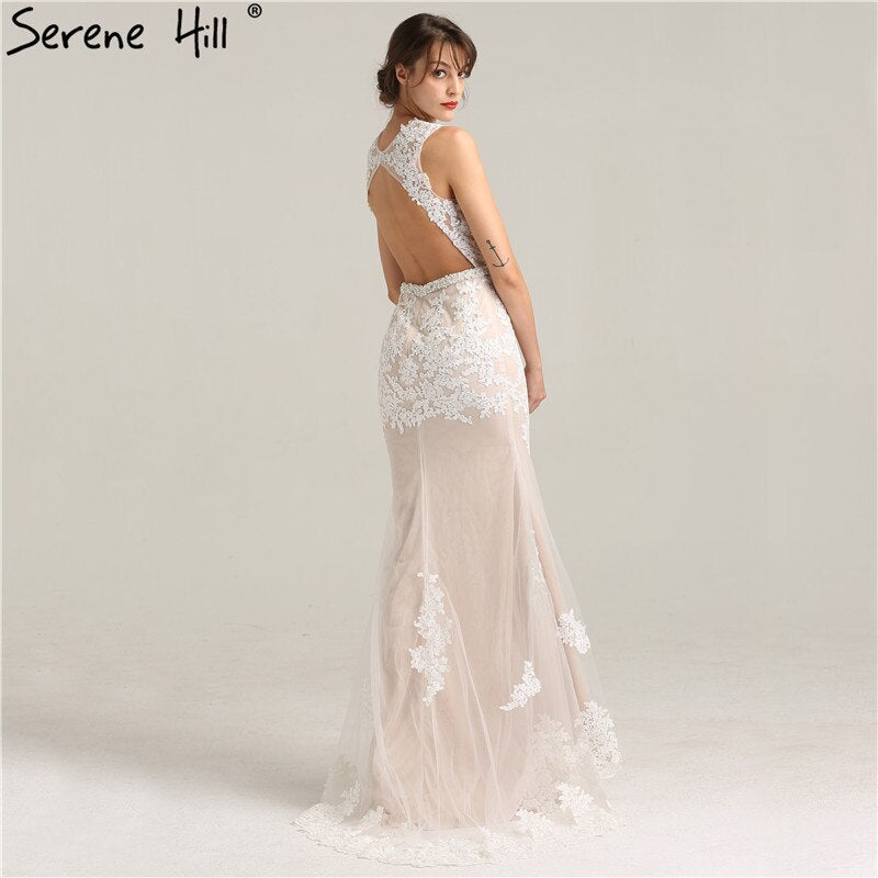 En oferta, sin devolución ni reembolso. Nuevo vestido de noche elegante y sexy de sirena con cuello redondo y bordado de perlas de tul. Foto real 2025 LA6228.