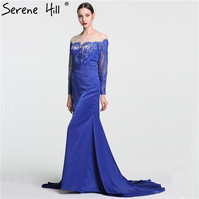 En oferta, sin devolución ni reembolso. Venta más reciente, vestido de noche de sirena sexy con flores de encaje, manga larga, sencillo y moderno, vestido de noche largo 2025 LA6146.