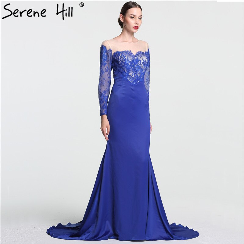 En oferta, sin devolución ni reembolso. Venta más reciente, vestido de noche de sirena sexy con flores de encaje, manga larga, sencillo y moderno, vestido de noche largo 2025 LA6146.