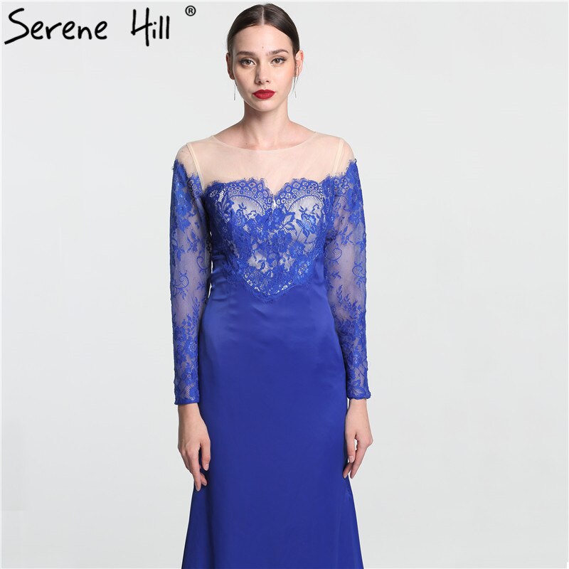 En oferta, sin devolución ni reembolso. Venta más reciente, vestido de noche de sirena sexy con flores de encaje, manga larga, sencillo y moderno, vestido de noche largo 2025 LA6146.