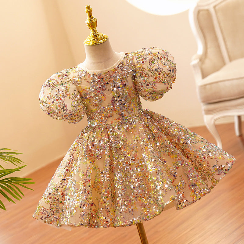 Vestido de tul con lentejuelas doradas y champán para bebé niña, ideal para fiesta de cumpleaños