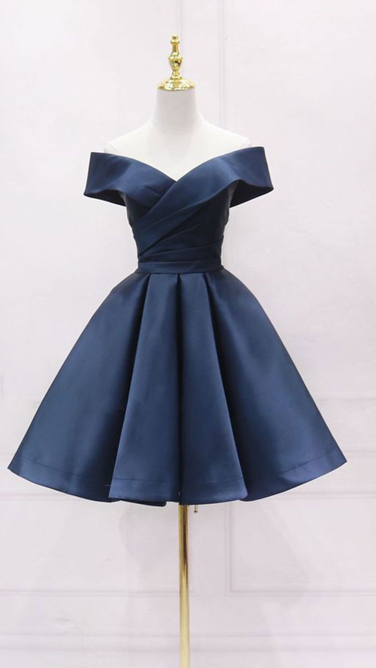 Einfache Marineblau Kurzes Heimkehrkleid Rüschen Mini Party Kleider Nach Maß Frauen Party Kleider, Kurzes Abschlusskleid Y2123