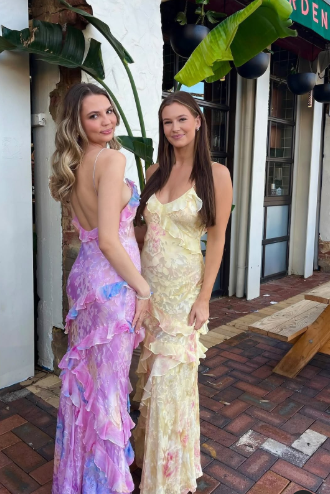 Romantisches Chiffon-Ballkleid mit Spaghettiträgern und V-Ausschnitt, charmantes Abendkleid Y2306