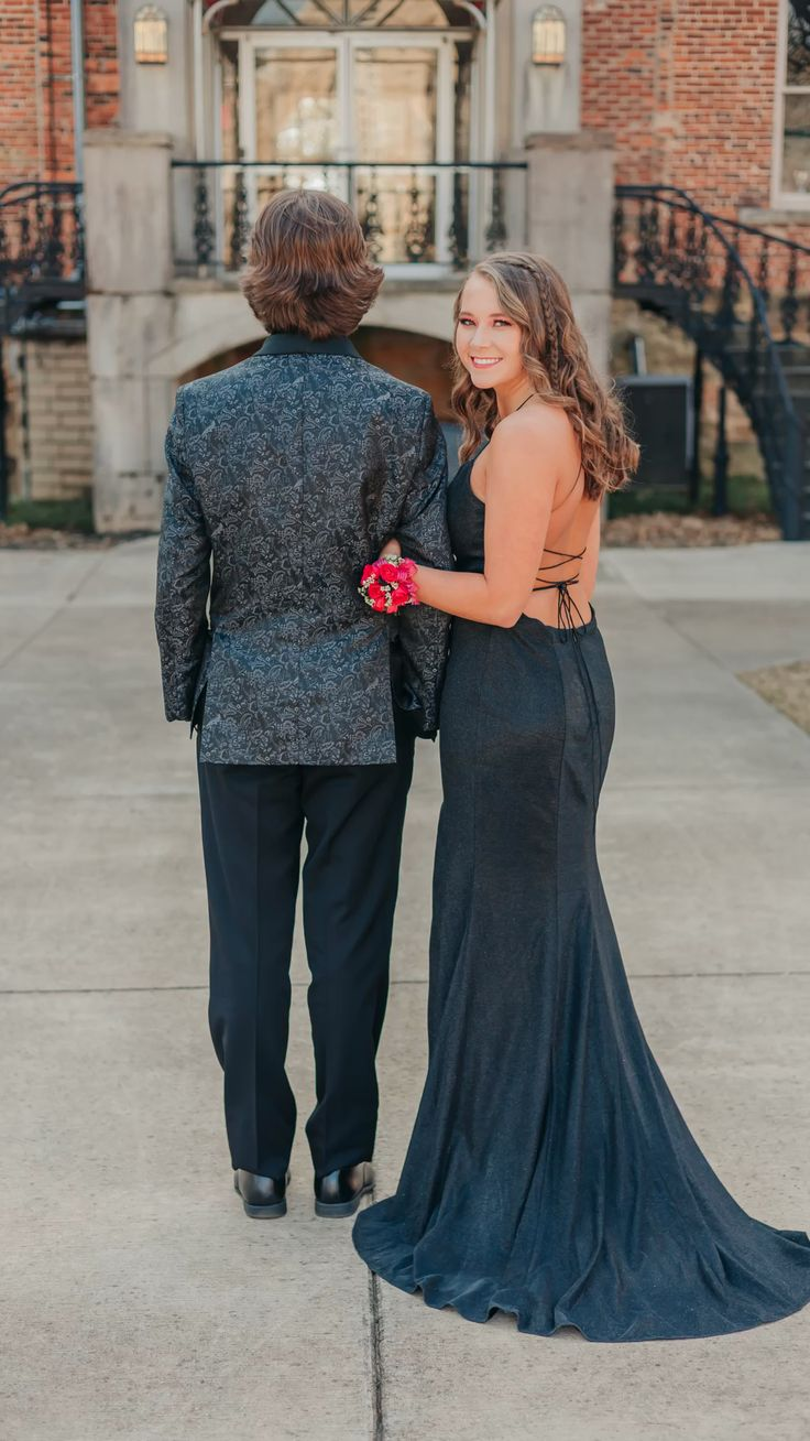 Vestido de fiesta negro con escote en V y espalda con cordones, elegante y abertura, vestido de noche negro, vestido de gala Y5411