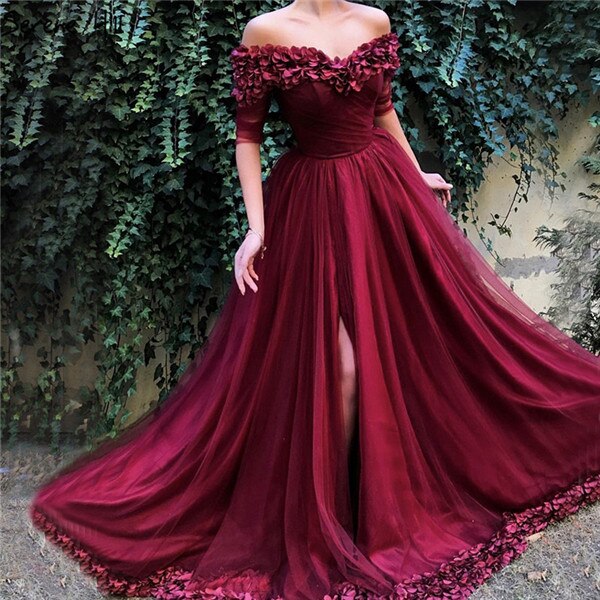 Vestido de noche de playa sexy y sencillo con hombros descubiertos, color rojo vino, 2025, mangas cortas, LA60762, vestido de noche para mujer