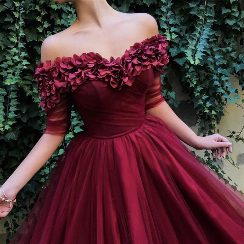 Vestido de noche de playa sexy y sencillo con hombros descubiertos, color rojo vino, 2025, mangas cortas, LA60762, vestido de noche para mujer