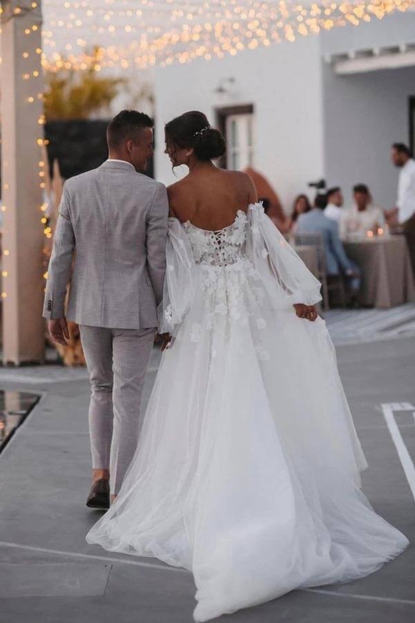 Off Shoulder Lace Mermaid Beach Wedding Dresses With Detachable Train WD655