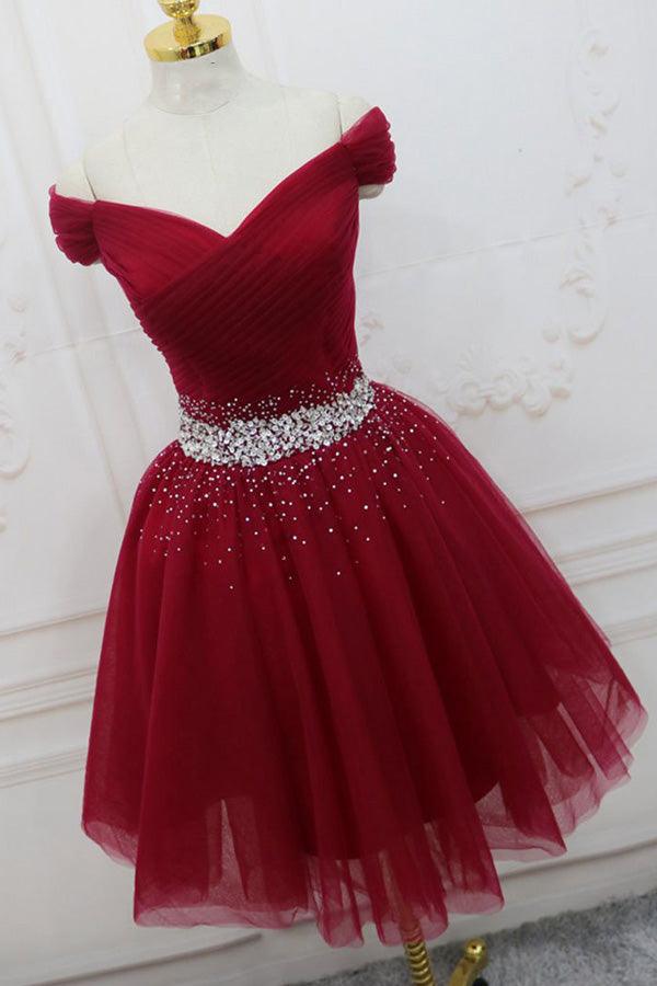 Off The Shoulder Black Homecoming Dress Tulle Short Prom Dress PD468