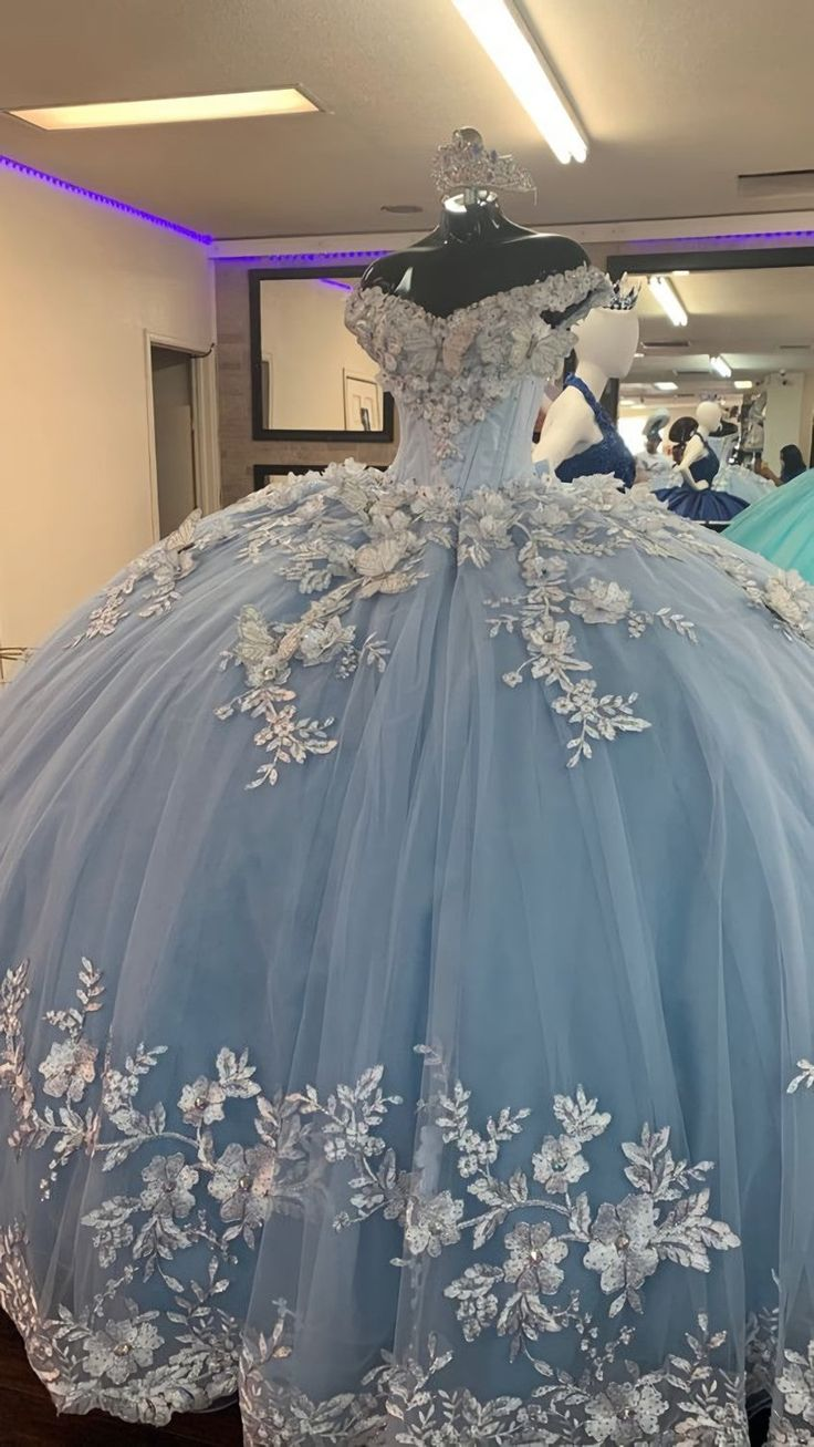 Vestido de fiesta de princesa azul hada con apliques de tul, vestido de quinceañera Y7838