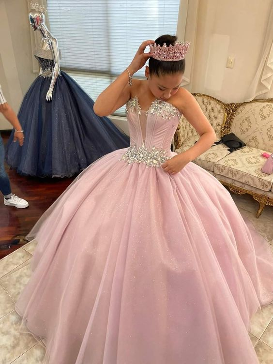 Trägerloses Glitzer Quinceanera Kleid Ballkleid Sweet 16 Kleid Y2840