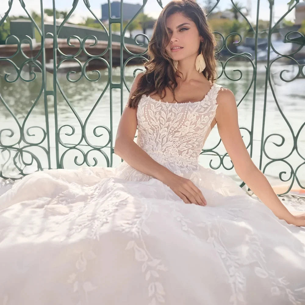Elegant Square Neck Wedding Dress Open Back Sleeveless A-line Beading Exquisite Bridal Gowns Custom Made robe de mariée-payinti