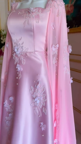 Luxuriöses langes Abendkleid aus rosa Satin in A-Linie mit hübschen Applikationen, Ballkleid Y7591