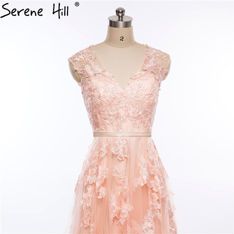 Vestido de noche formal de fiesta sin mangas con apliques de tul y escote en V, largo, 2025 HA2086