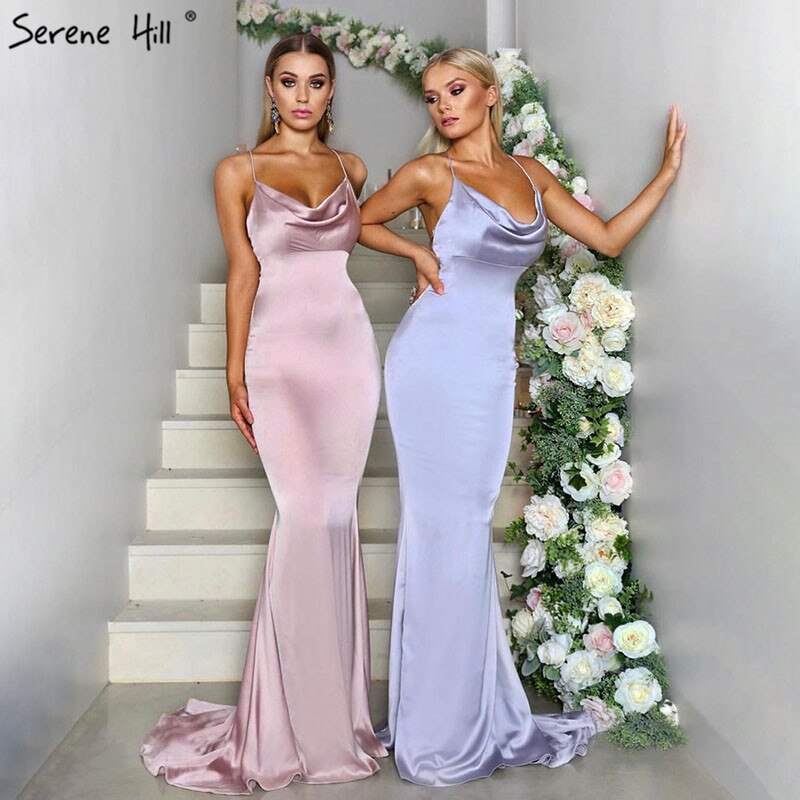 Vestidos de dama de honor de sirena sin mangas, en rosa y azul, con escote cruzado, espalda descubierta, sexys y sencillos, en oferta, sin devoluciones ni reembolsos, 2025, LA70393