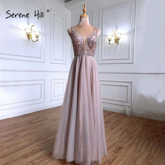 Vestidos de noche rosas, sin espalda, corte A, con cuentas, sencillos y sexis, para mujer, para bodas y fiestas, LA71259
