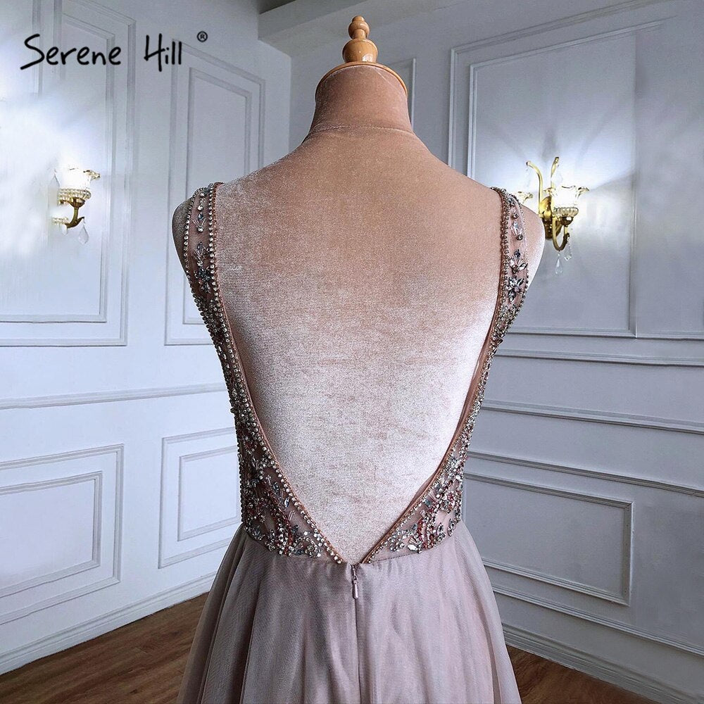 Vestidos de noche rosas, sin espalda, corte A, con cuentas, sencillos y sexis, para mujer, para bodas y fiestas, LA71259