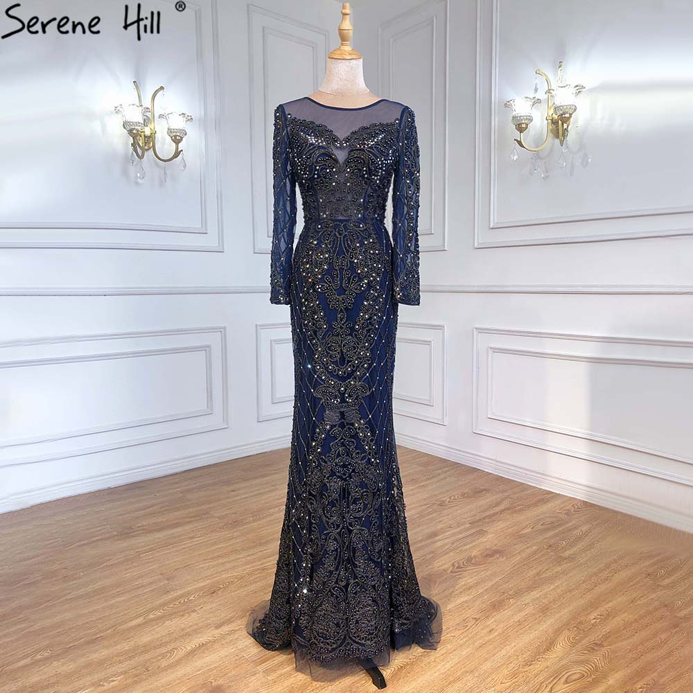 En oferta, sin devolución ni reembolso, vestido de noche rosa con mangas largas y perlas de cristal, vestido de noche formal elegante y sexy de sirena 2025 LA6274, talla grande