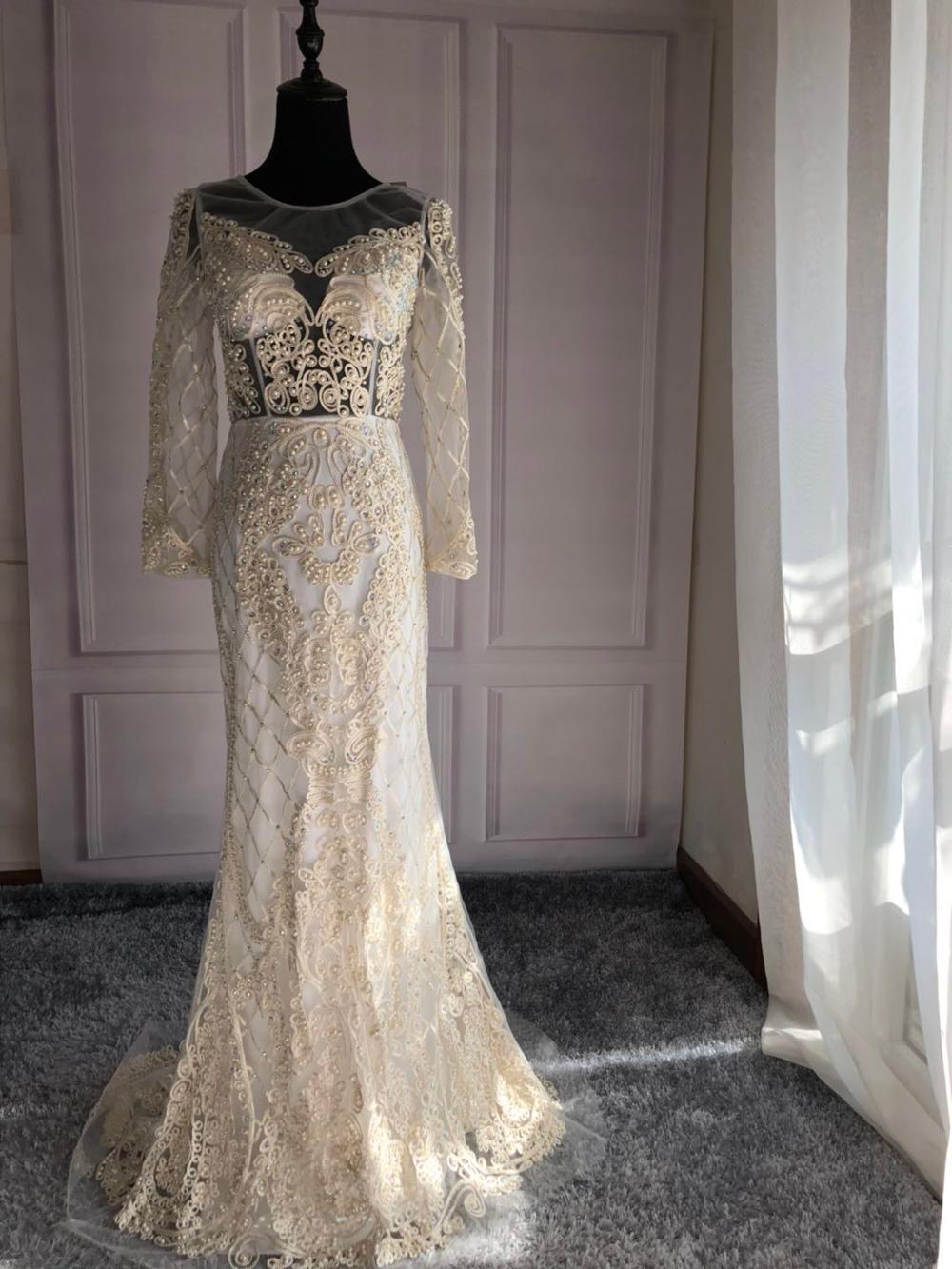 En oferta, sin devolución ni reembolso, vestido de noche rosa con mangas largas y perlas de cristal, vestido de noche formal elegante y sexy de sirena 2025 LA6274, talla grande