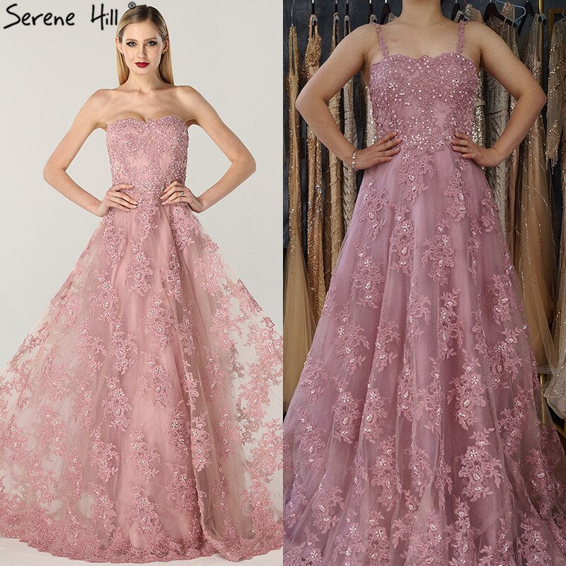 En oferta, sin devolución ni reembolso.Vestido de noche rosa con hombros descubiertos, sexy, corte A, 2025, hecho a mano, con flores de cristal, sin mangas, vestido formal, foto real LA6614.