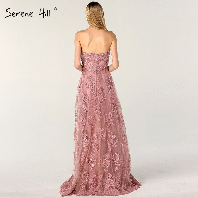 En oferta, sin devolución ni reembolso.Vestido de noche rosa con hombros descubiertos, sexy, corte A, 2025, hecho a mano, con flores de cristal, sin mangas, vestido formal, foto real LA6614.