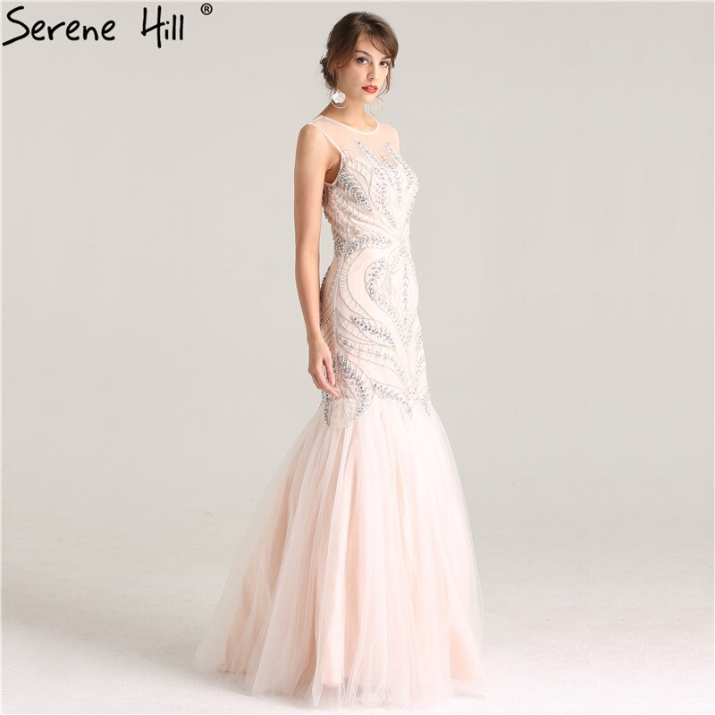 En oferta, sin devolución ni reembolso. Oferta, vestidos de noche rosas sexys, elegantes, sin mangas, largos, sirena, perlas, cristales, vestidos de noche de moda 2025, foto real LA6224