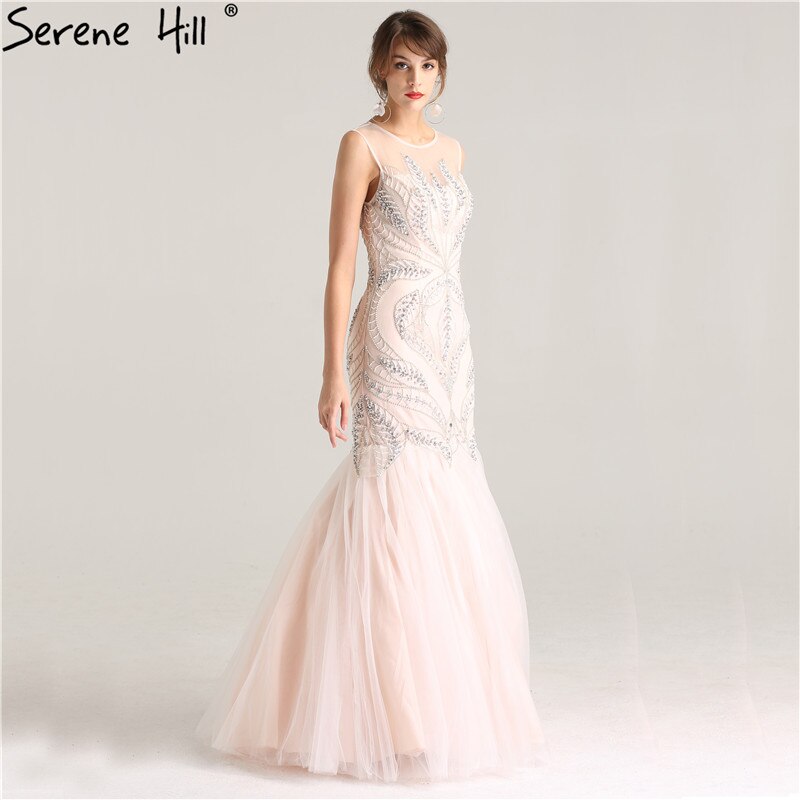 En oferta, sin devolución ni reembolso. Oferta, vestidos de noche rosas sexys, elegantes, sin mangas, largos, sirena, perlas, cristales, vestidos de noche de moda 2025, foto real LA6224