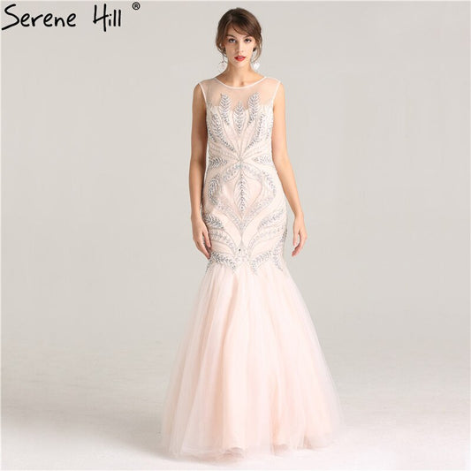 En oferta, sin devolución ni reembolso. Oferta, vestidos de noche rosas sexys, elegantes, sin mangas, largos, sirena, perlas, cristales, vestidos de noche de moda 2025, foto real LA6224