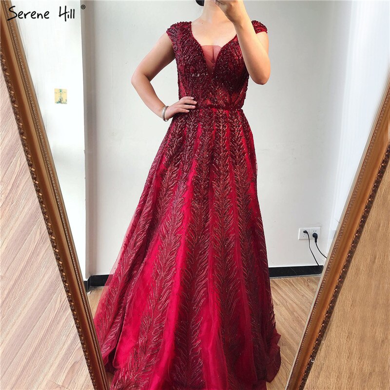 Pink V-Neck Evening Dresses Long 2025 Lace Beading Crystal Sleeveless A-Line Evening Gowns LA70225
