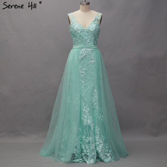 En oferta, sin devoluciones ni reembolsos, vestidos de noche estilo sirena con escote en V en color rosa, estilo Dubái, sin mangas, hechos a mano, con flores y perlas, LA60737