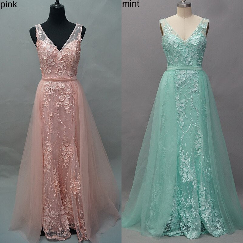 En oferta, sin devoluciones ni reembolsos, vestidos de noche estilo sirena con escote en V en color rosa, estilo Dubái, sin mangas, hechos a mano, con flores y perlas, LA60737