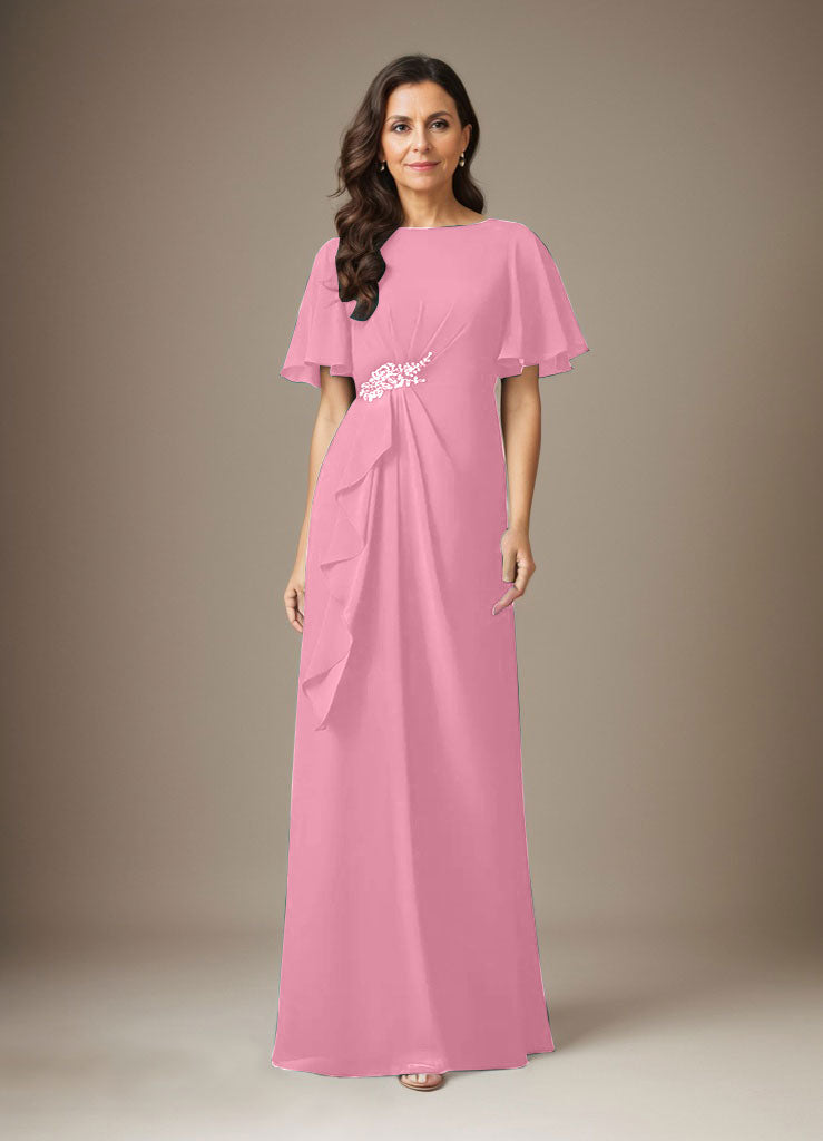 Dunkelmarineblaues Etuikleid aus Chiffon mit Perlen