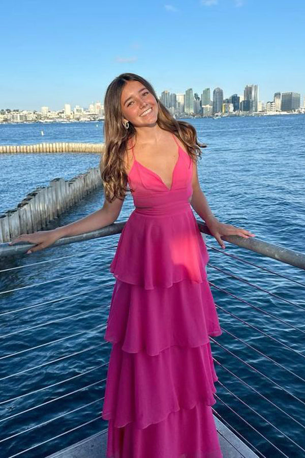 Pretty Cutouts Tiered Chiffon Blue Prom Dress Party Dress