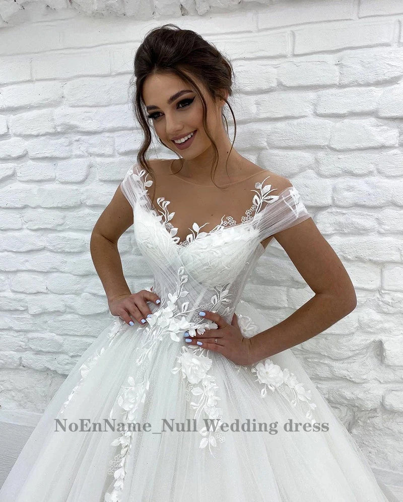 Princess Wedding Dresses Off Shoulder 3D Lace Applique Ladies Sleeveless Boho Bridal Gowns Vestido De Novia Custom 2023 Mariée-payinti